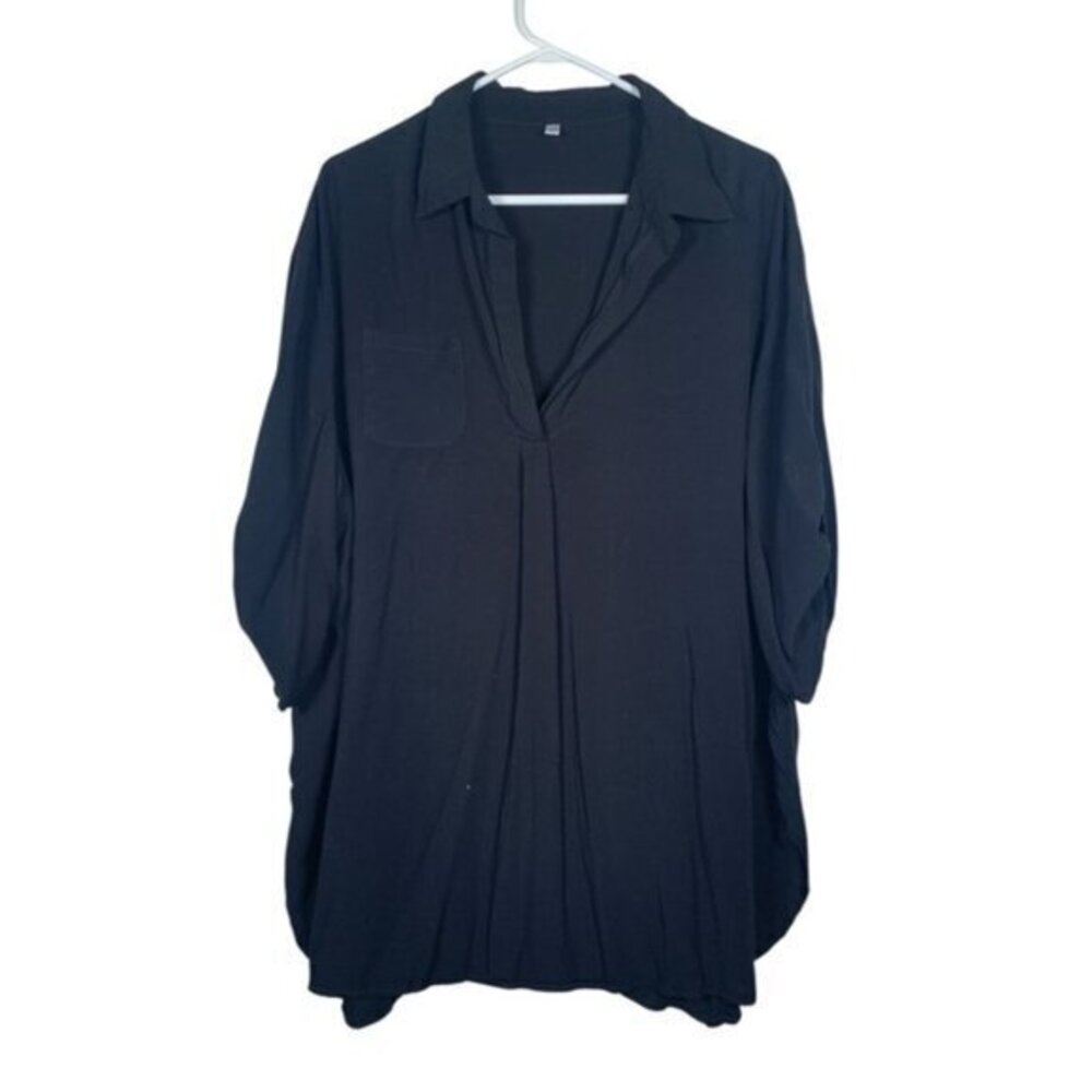 Black Half Sleeve V-Neck One Chest Pocket w/ Collar Size 3XL EUC #0491